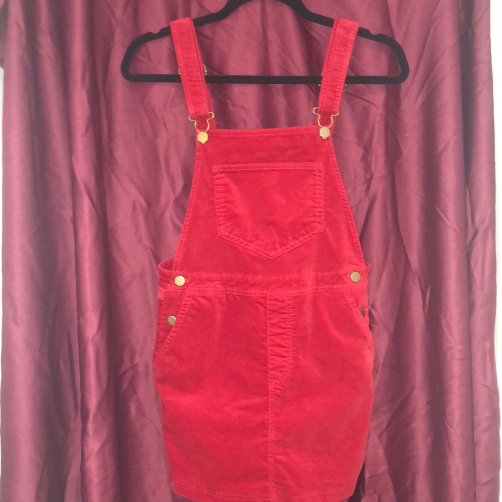 Forever 21 Medium Red Corduroy Overall Dress